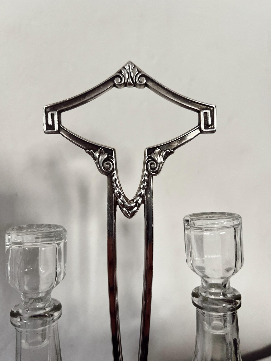 Vintage Silver Plated Oil and Vinegar Cruet Set With Glasses Bottles | Italy