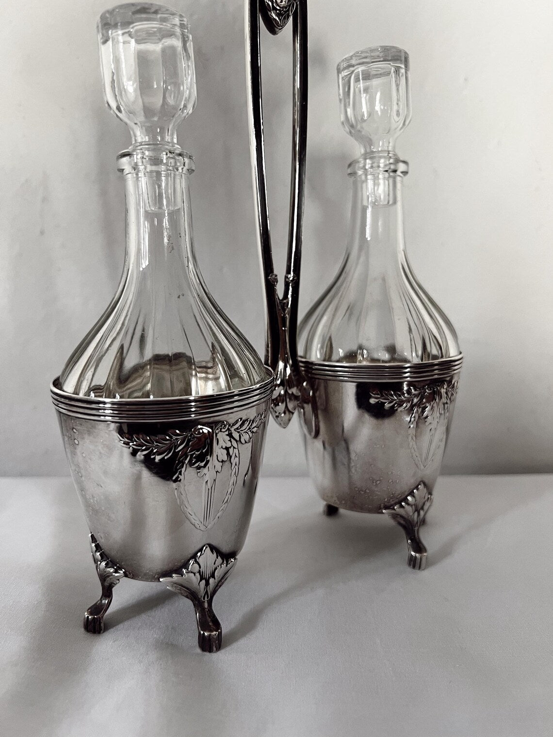 Vintage Silver Plated Oil and Vinegar Cruet Set With Glasses Bottles | Italy