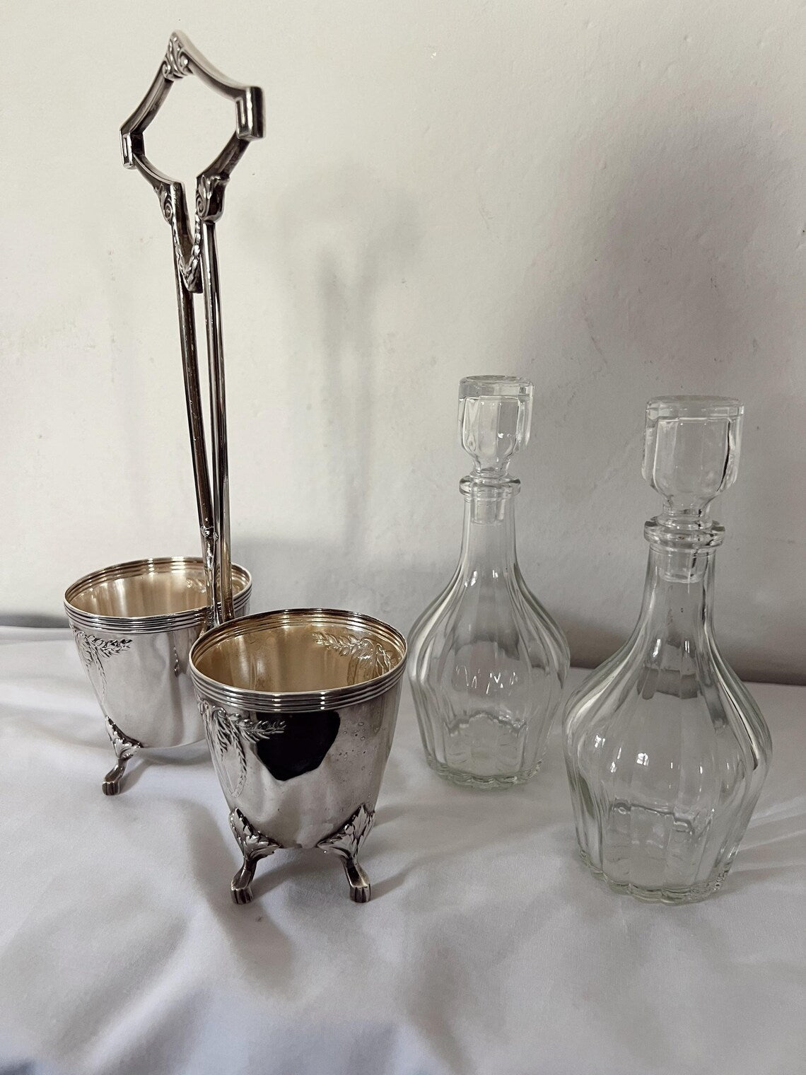 Vintage Silver Plated Oil and Vinegar Cruet Set With Glasses Bottles | Italy